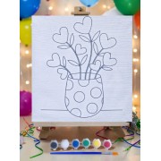 Saksıda Çiçek Tuval Boyama Aktivite Seti 19x19 Cm (Tuval, Şövale, Fırça ve 6 Renk Akrilik Boya Seti)