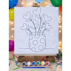 Saksıda Çiçek Tuval Boyama Aktivite Seti 19x19 Cm (Tuval, Şövale, Fırça ve 6 Renk Akrilik Boya Seti)