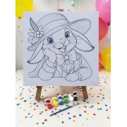 Şapkalı Tavşan Tuval Boyama Aktivite Seti 19x19 Cm (Tuval, Şövale, Fırça ve 6 Renk Akrilik Boya Seti)