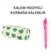 Yeşil Kurbağa Tatlı Kalemlik - Okul Kalemliği-Makyaj Çantası ve Hediye Pembe Uçlu Kalem