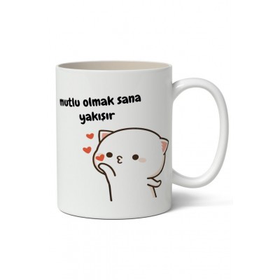 Mutlu Olmak Sana Yakışır Baskılı Kupa Bardak Baskılı Kahve Kupa Bardak